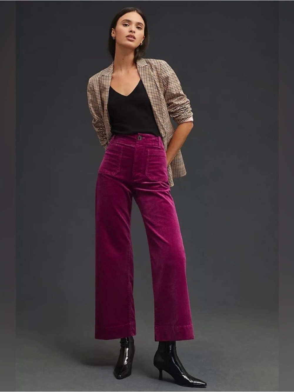 Maeve The Colette Cropped Wide-Leg Corduroy Pants in Violet, Size 27